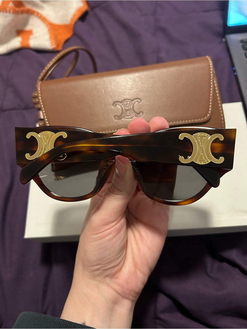 Celine Tortoiseshell Cat-Eye Sunglasses with Brown Leather Case - Picture 2 of 6